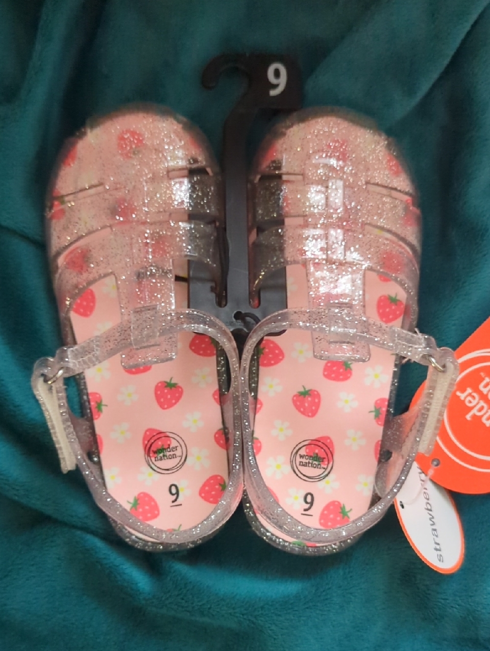 wonder nation Pink Glitter Strawberry Jelly Sandals